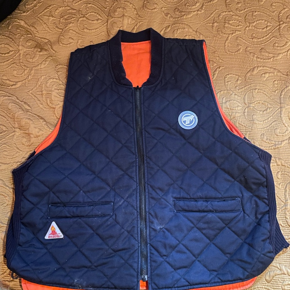 Navy and Orange vintage armadillo workers vest
